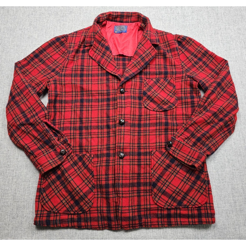 VINTAGE Pendleton Jacket Mens Large Red Wool Plaid Hunting Overcoat Lined